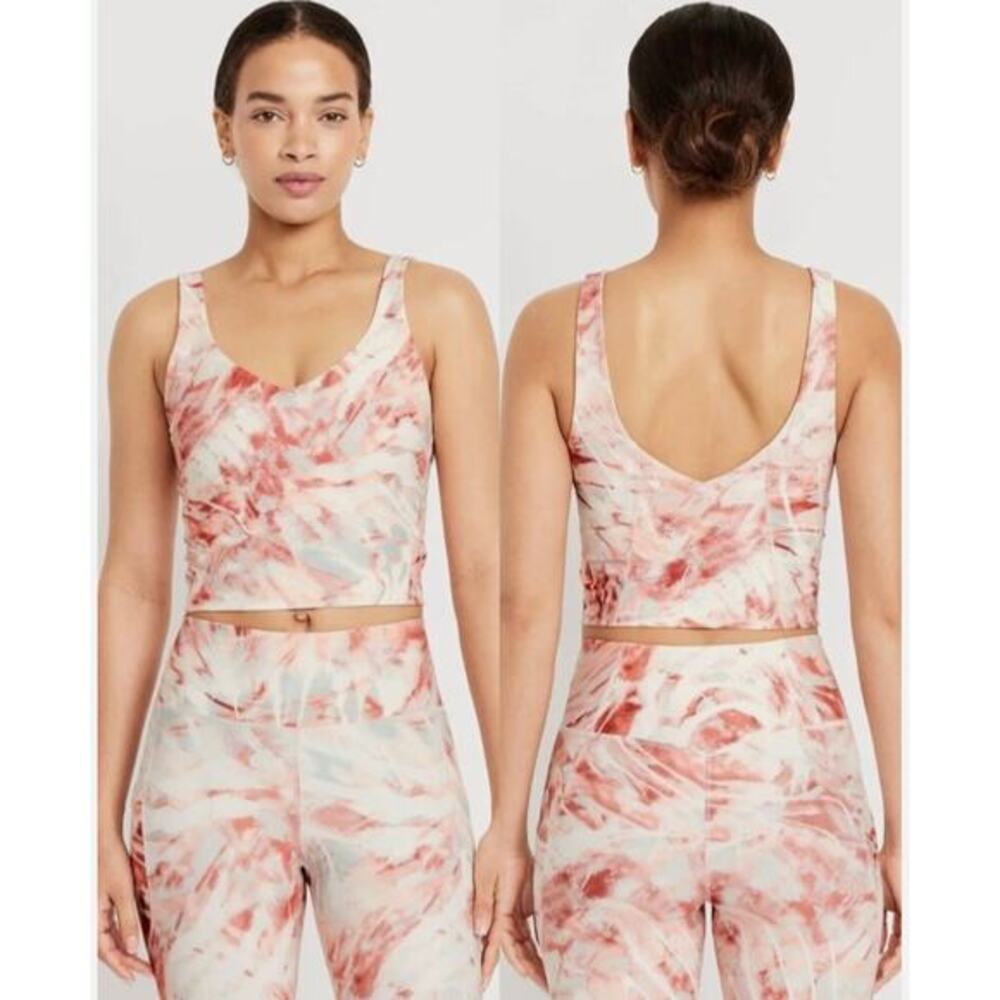 Old Navy PowerSoft Longline Sports Bra Dune Tie Dye XS NWOT Light Support Active